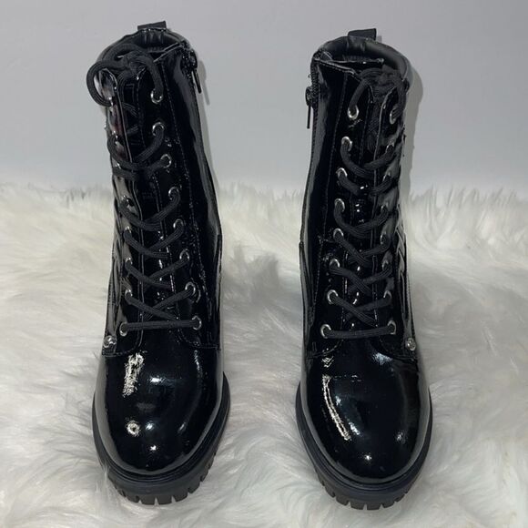 Guess women’s Lace Up Combat Patent Platforms Boots Quilted Chunky Block Heeled - Picture 3 of 10